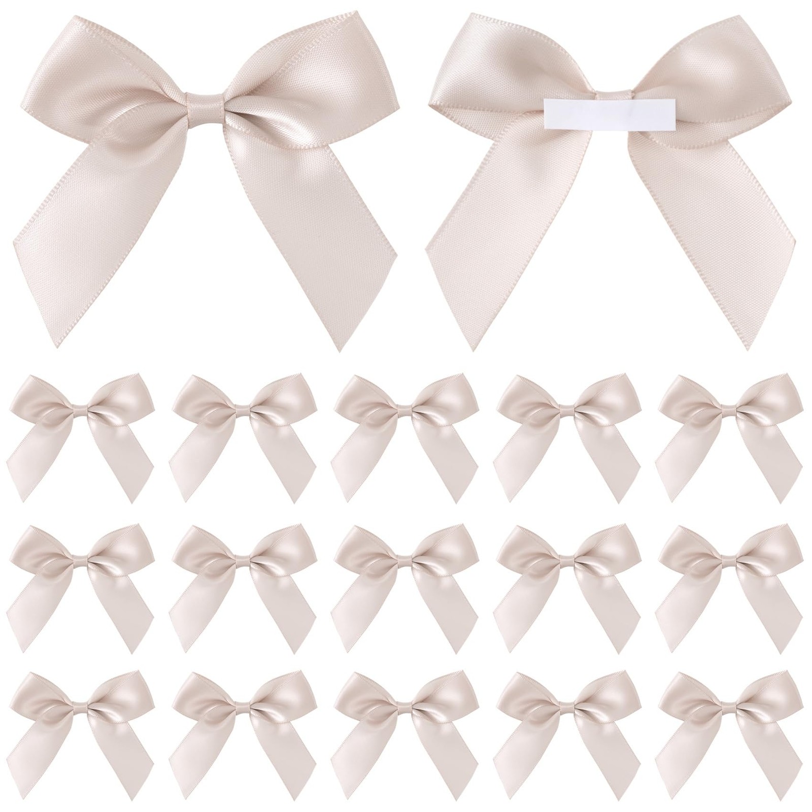 15pcs Mini Gift Wrap Bows, Light Pink, Self-Adhesive, Premade Satin Ribbon