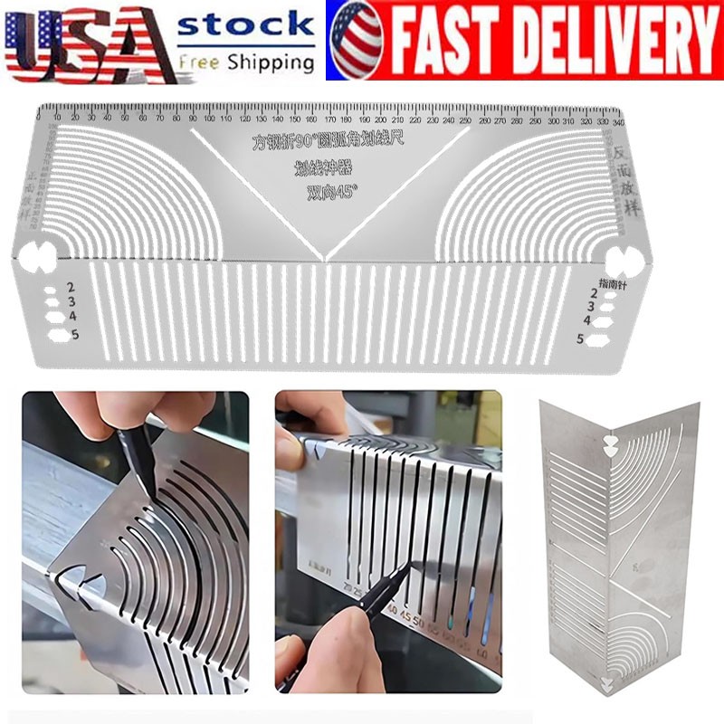 1PC Square Tube Drawing Ruler Angle & Arc Marking Tool 90 Degree Guide