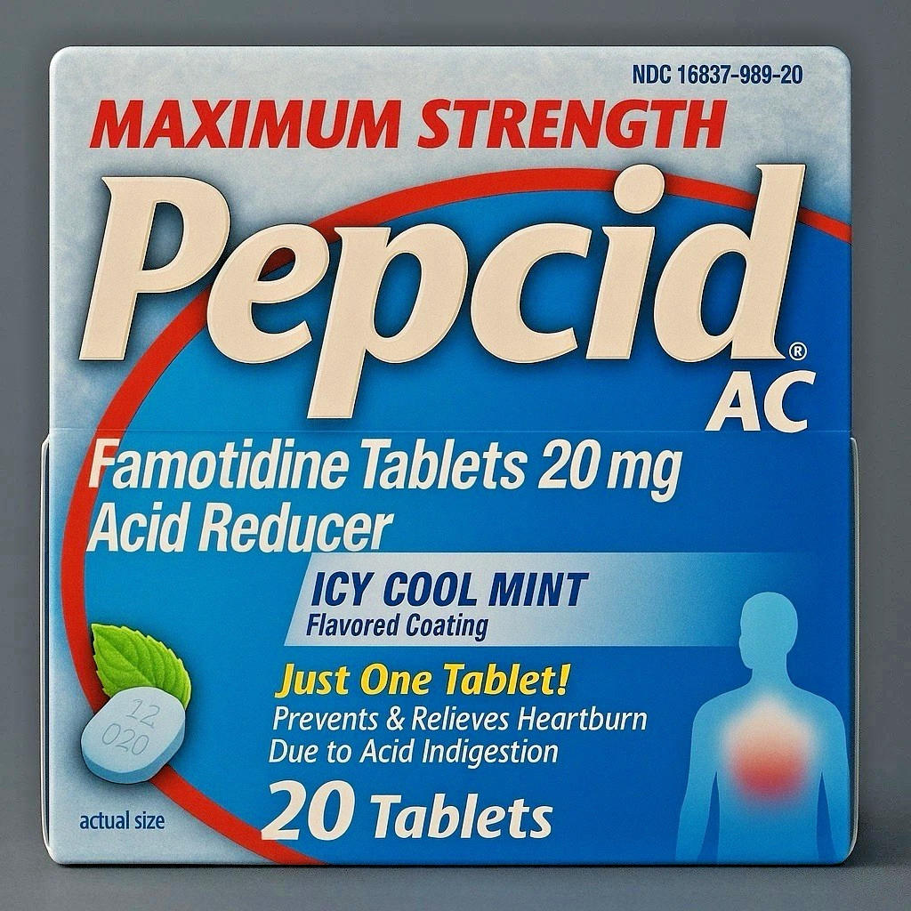Pepcid AC Maximum Strength 20 mg Icy Cool Mint Acid Reducer 20 Tabs EXP 4/2027