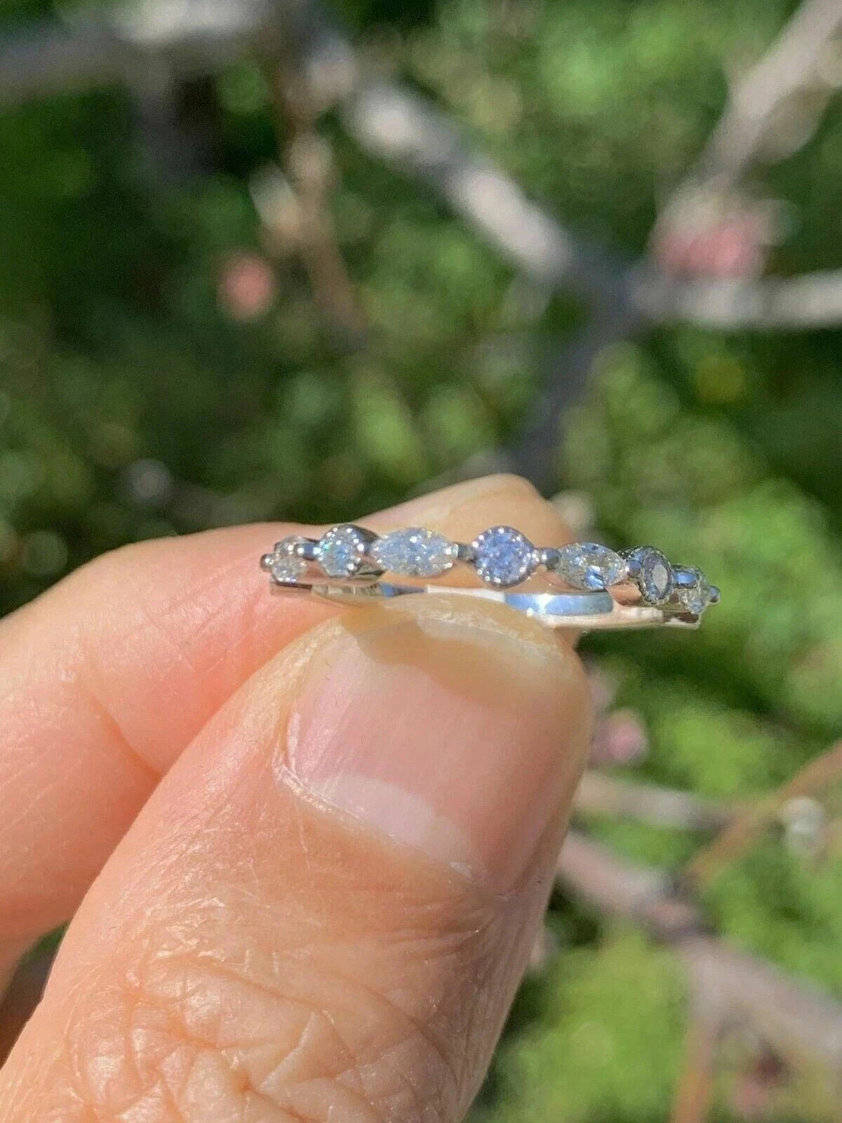 1.50Ct Round & Marquise Cut Natural Diamond Eternity Band 14K White Gold 6 7 8