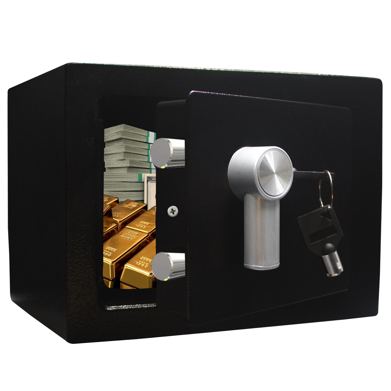 Yuanshikj Steel Safe Box - Key Locked, 0.2 Cubic Ft Small Home for BLACK