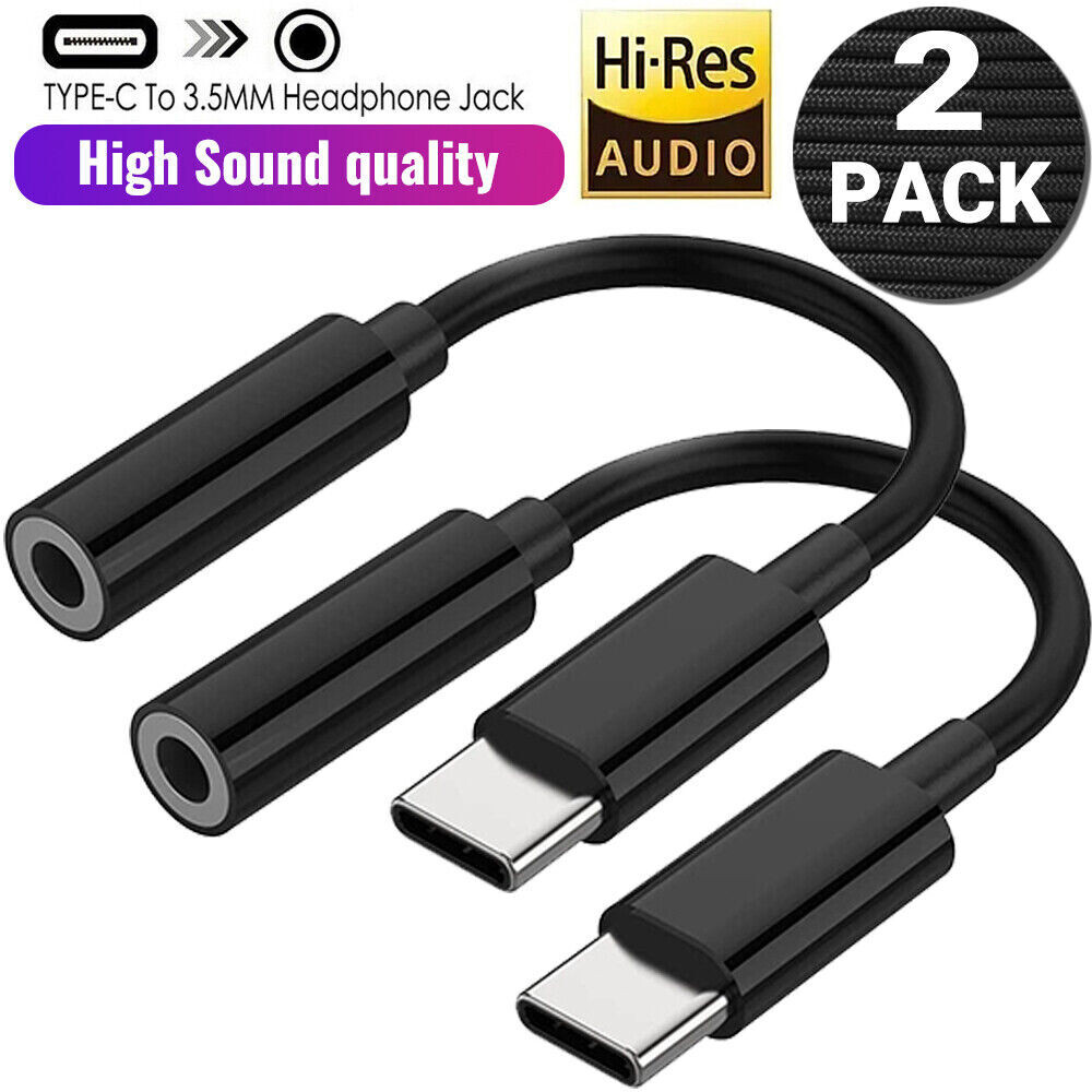 2x USB-C Type C Adapter Port to 3.5mm Aux Jack Ear/Headphone for Samsung S23 S21