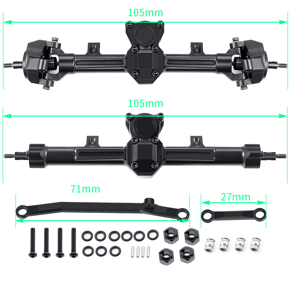 RCBATER Alu +4mm Extended Front & Rear Axles Kit for RC 1/24 Axial SCX24 Crawler
