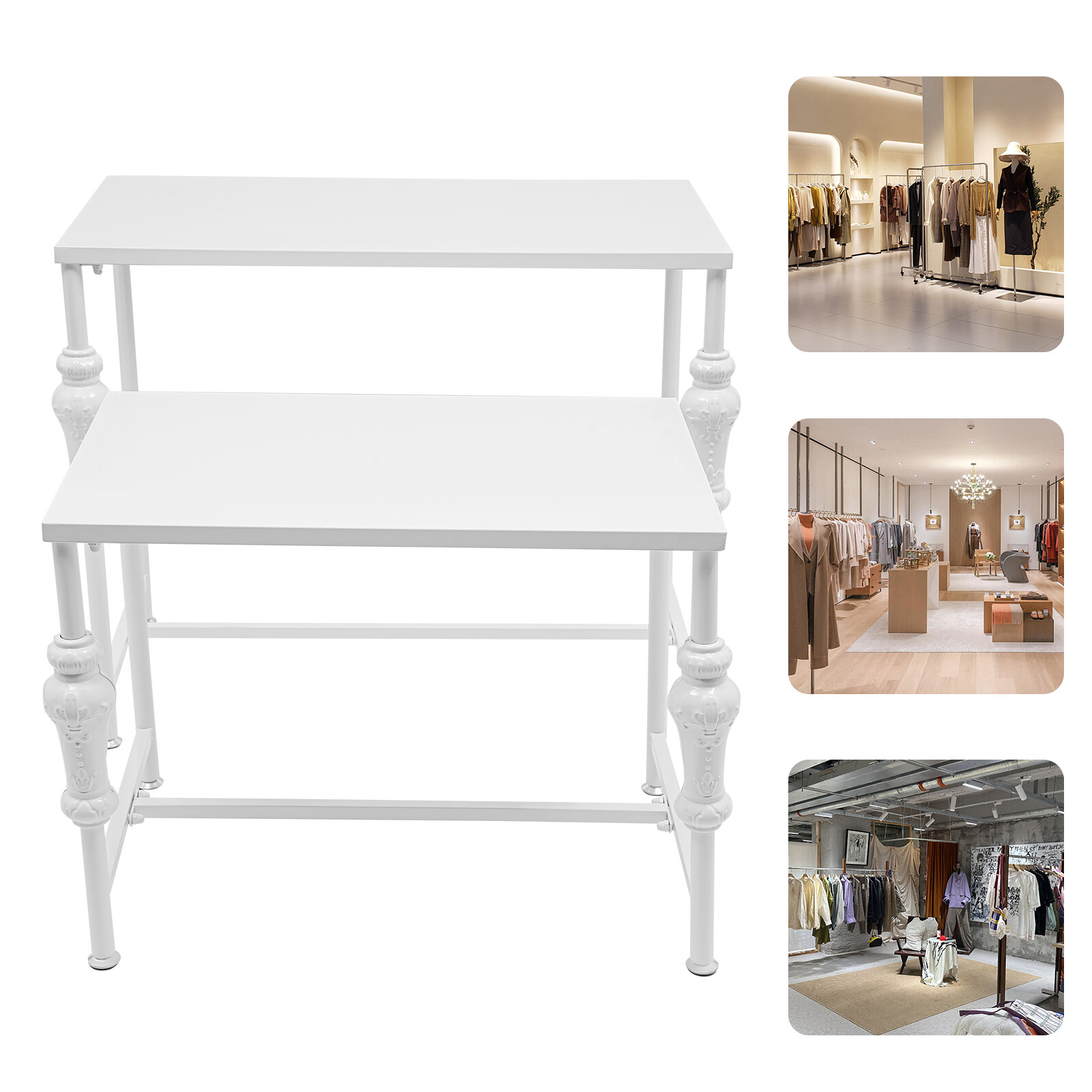 2PCS White Industrial Retail Display Tables Standing Clothing Shoes Display Rack