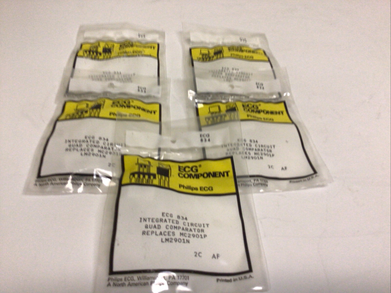 NEW, (LOT OF 5) ECG PHILLIPS ECG834 INTEGRATED CIRCUIT QUAD, FREE SHIPPING
