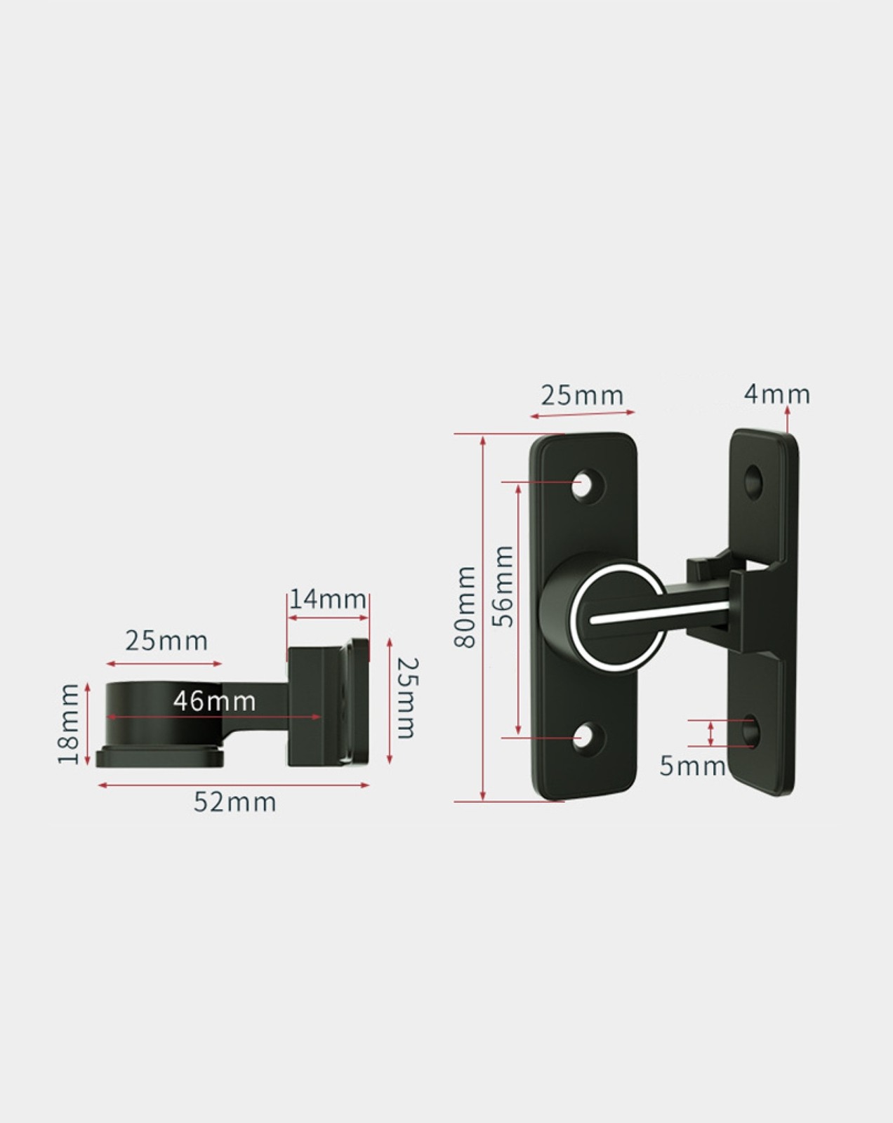 90° Keyless Interior Door Bolt Luminous Surface-mounted Room Door Latch bb