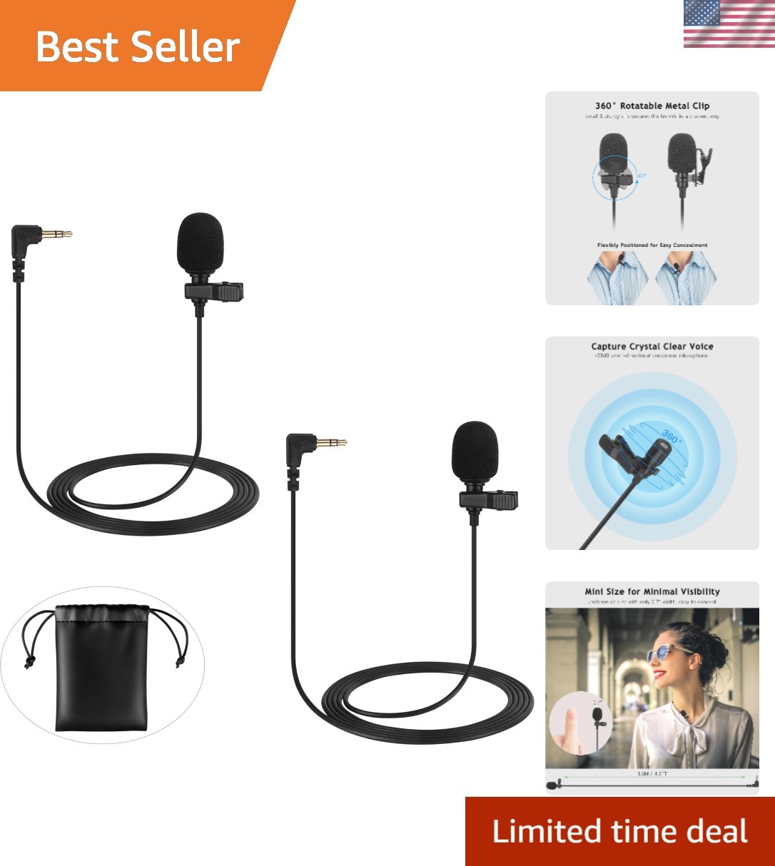 2 Pack Lavalier Microphone for DJI Mic 2 & Rode Wireless GO 2 Transmitters