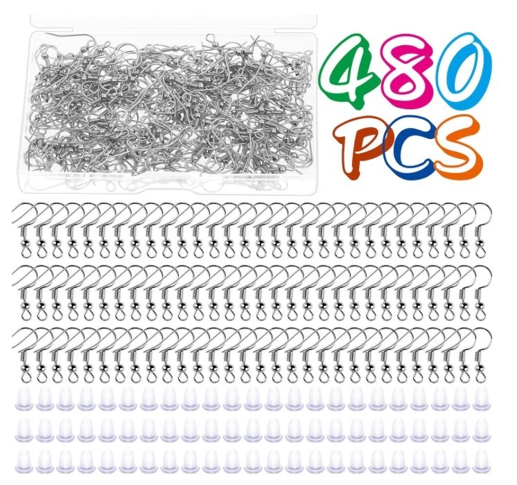 240pcs Hypoallergenic Stainless Steel Earring Hooks with Backs Jewelry Making