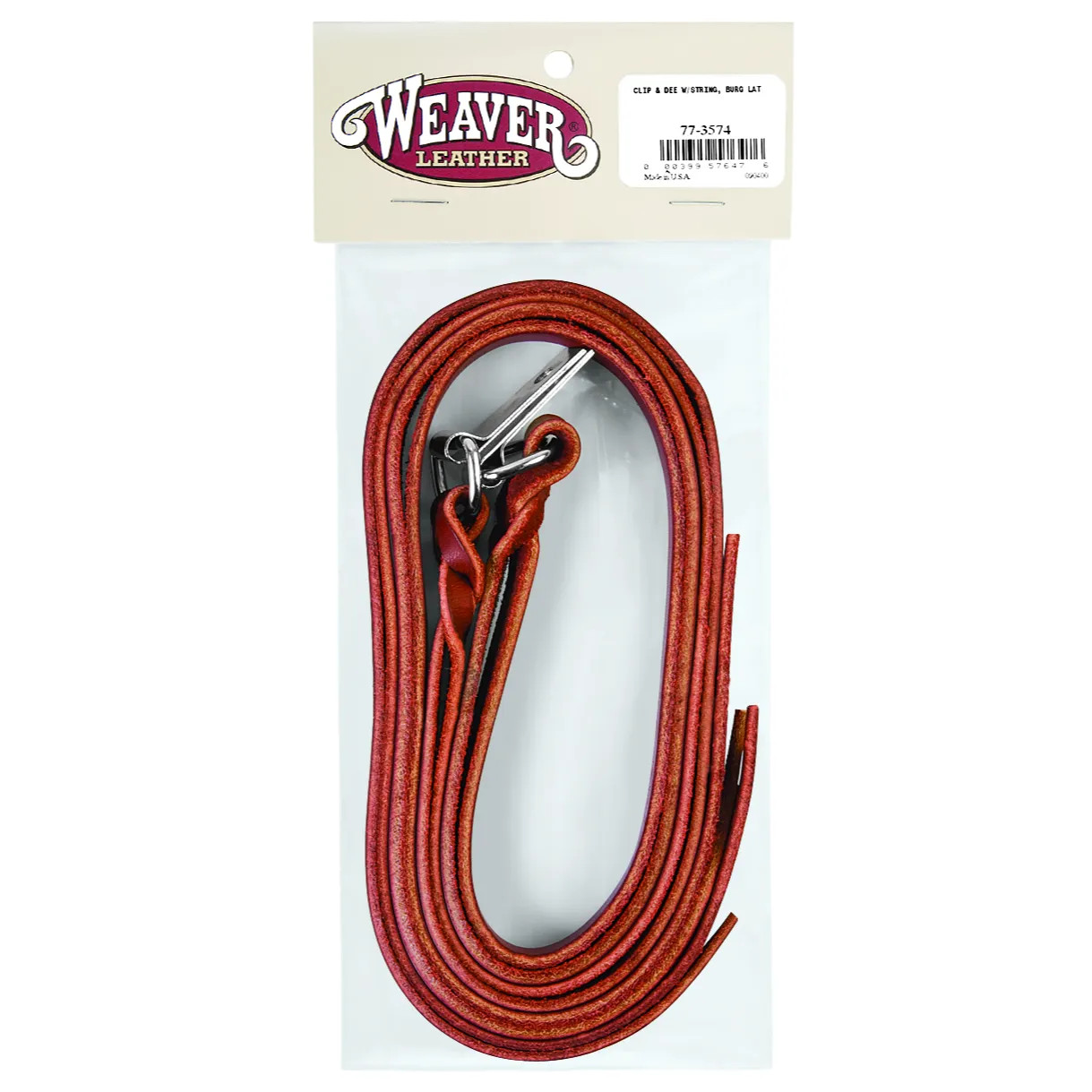Weaver Leather Burgundy Latigo Saddle Strings with 5/8” Nickel-Plated Clips -