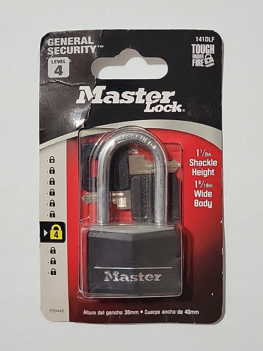 Master Lock 141DFL  Black 1-9/16" WideBODY  Solid Body Padlock OPENED PACK