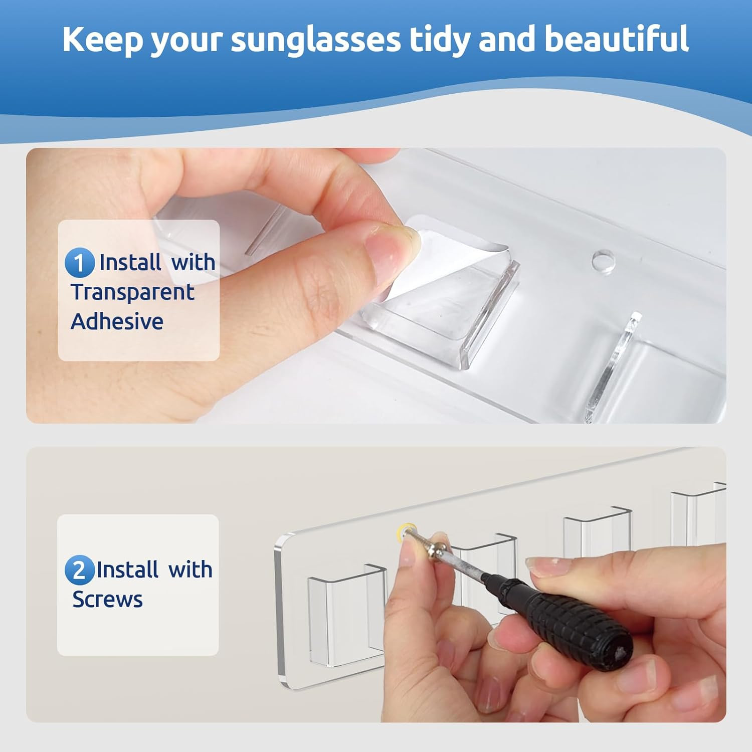 2 Pack Sunglasses Organizer Wall Holder, Acrylic Eyeglass Display for Home