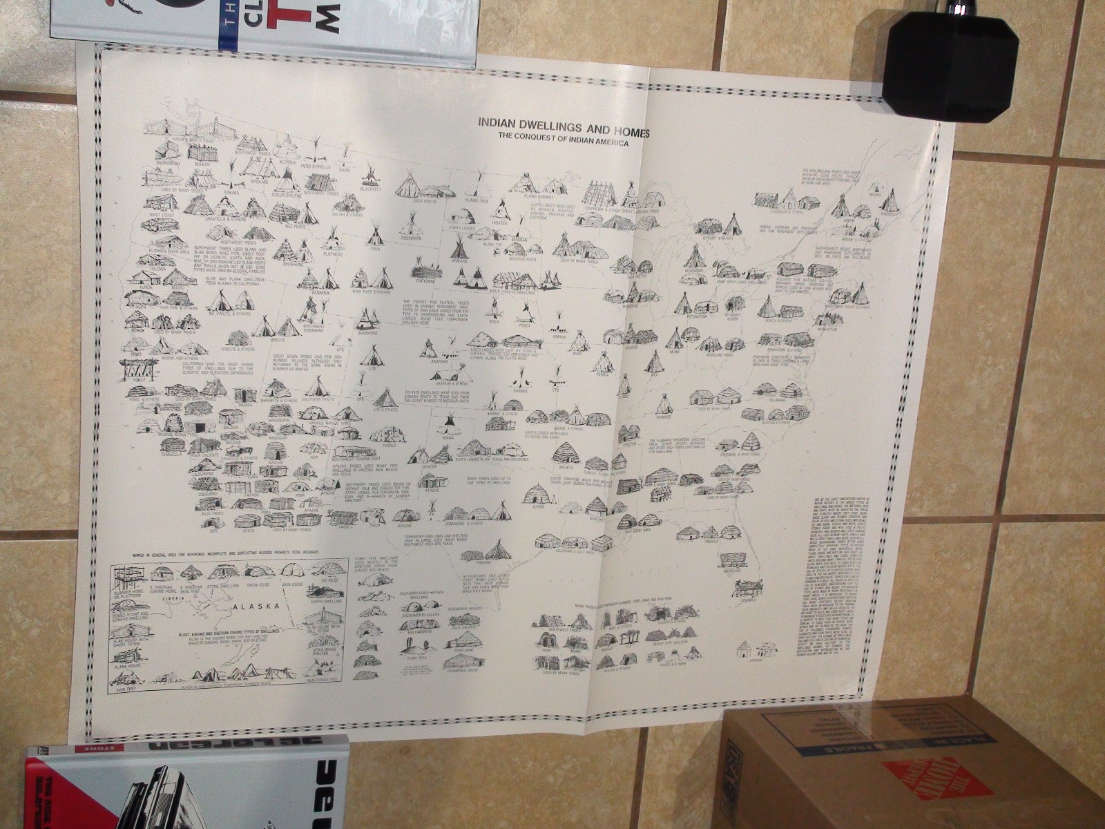 Native American Indian Dwellings & Homes Poster William M. Rieske Map 29" X 23"