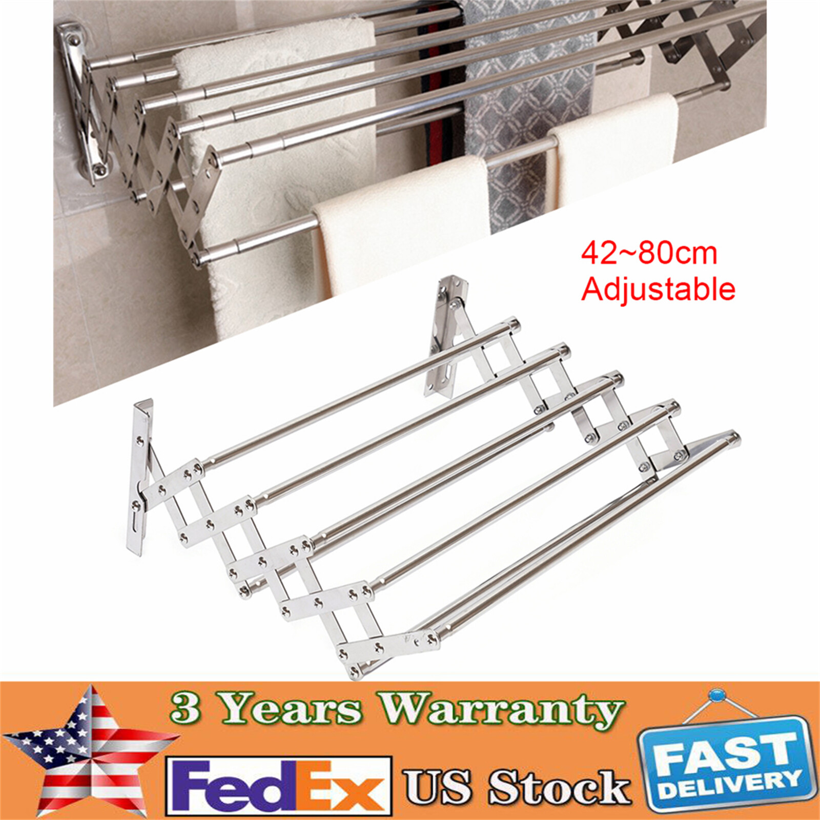 Wall Mounted Clothes Drying Rack Stainless Steel Retractable Laundry Drying Rack