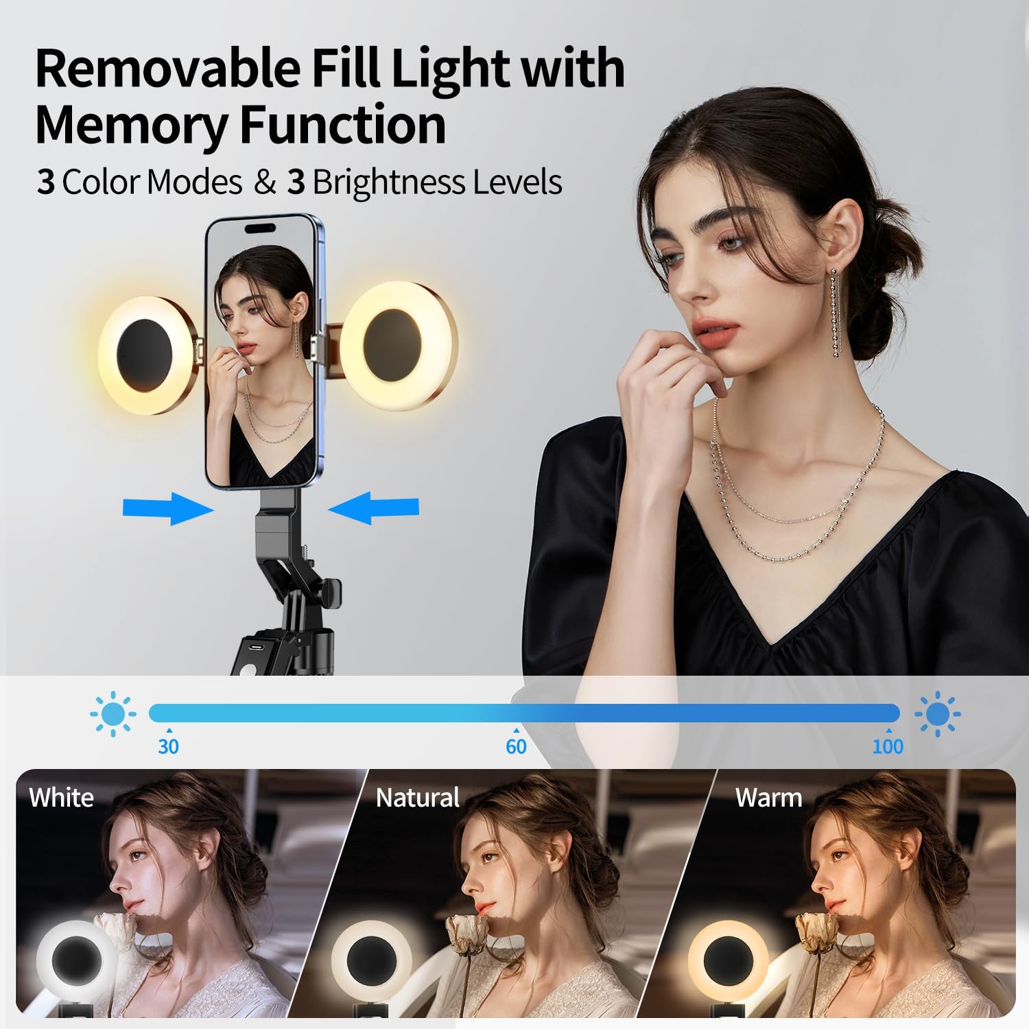 yAyusi Magnetic Vlogging Kit for iPhone/Android, 71" Auto Face Tracking black