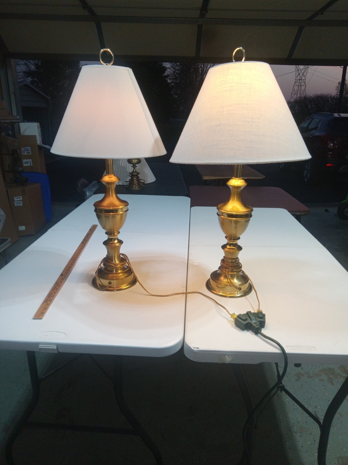 31"H solid brass lamp vintage electric tall heavy