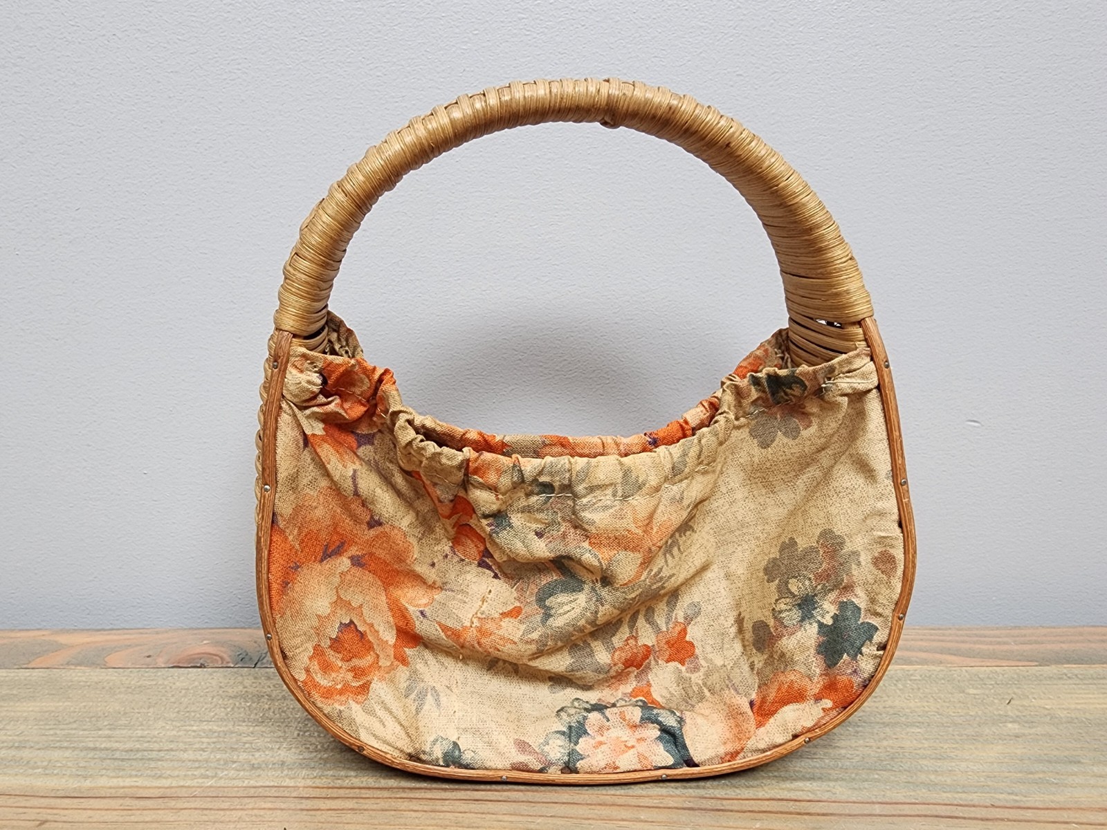 Vintage Wicker Basket With Cloth Sides 8"x8"