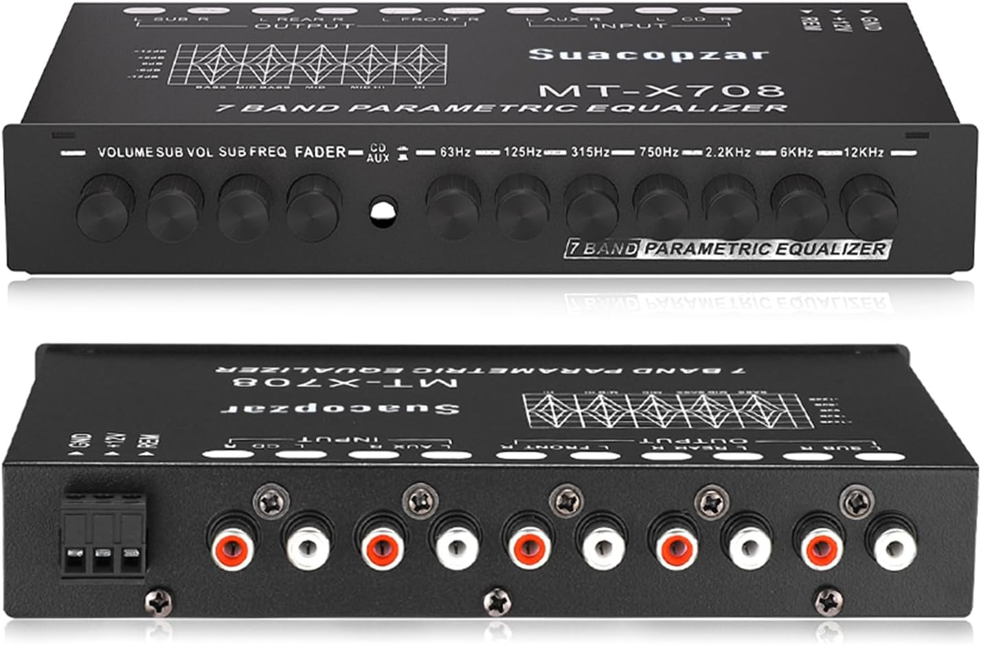 7 Band Car Audio Equalizer 12V EQ w/ AUX CD Input Subwoofer RCA Output