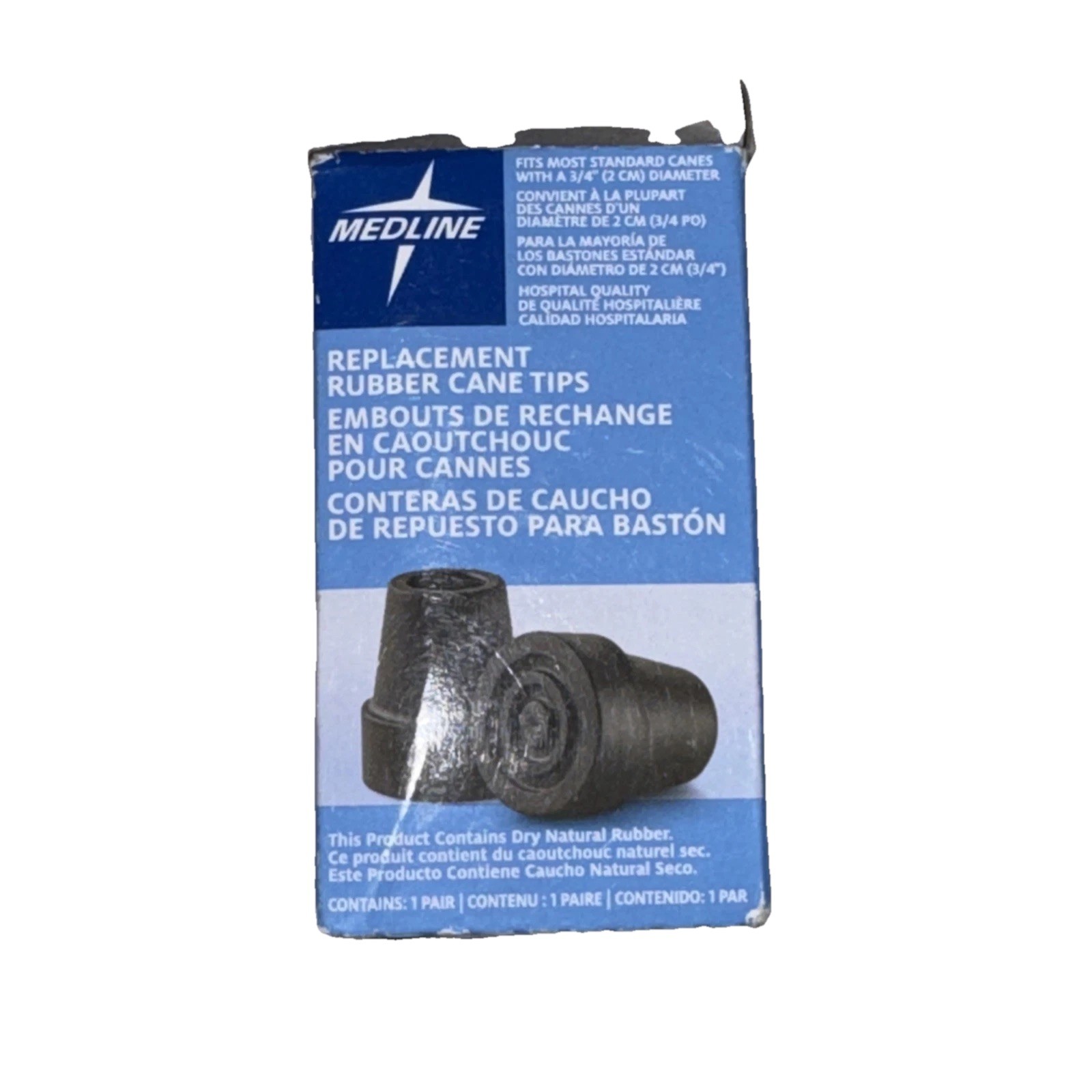 Medline Rubber Cane Tips 3/4" Replacement Tips 2 Pack Pair NEW