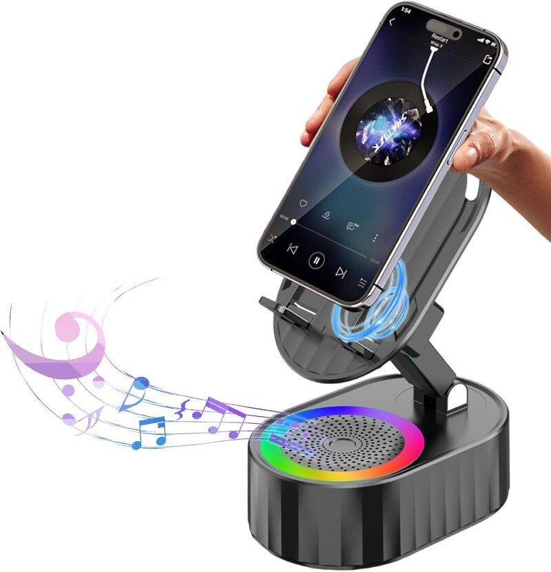 5 in1 Cell Phone Stand Holder with Wireless Bluetooth Speaker Induction Audio