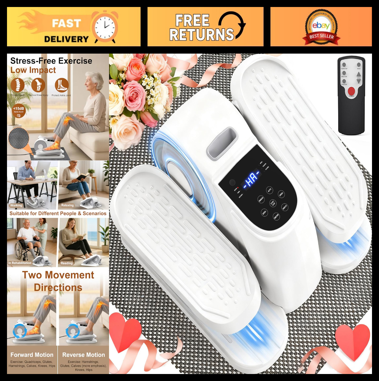 Under Desk Elliptical 12 Speed Motorized Leg Exerciser for Seniors - Low Impact