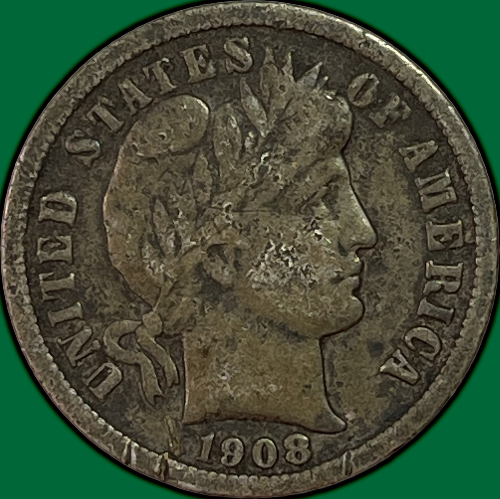 1908-D Barber Dime Very Fine VF Coin #33862
