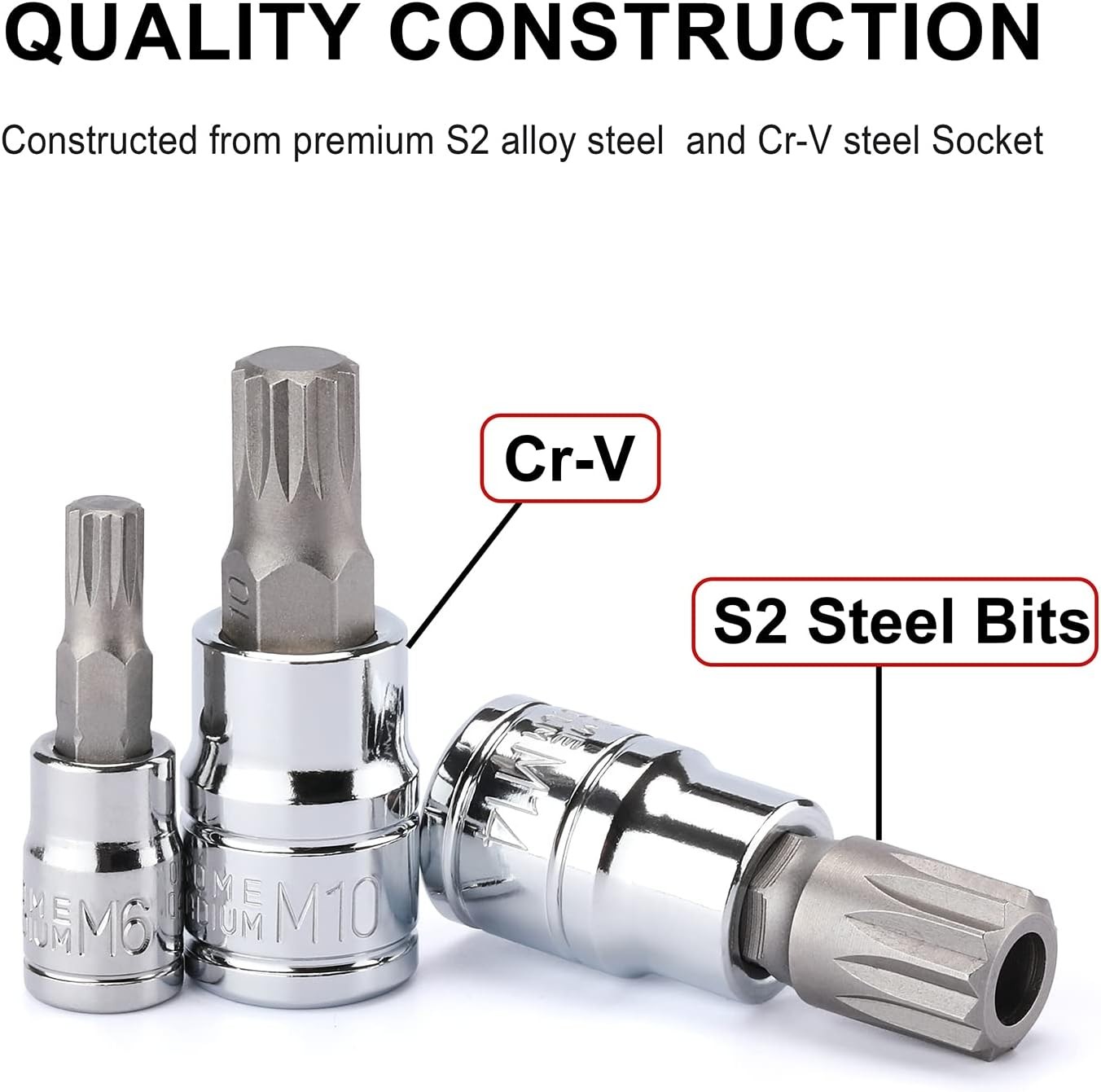 CASOMAN 10 Piece Spline Tip Bit Socket Set, M-Type, S2 and Cr-V One Size
