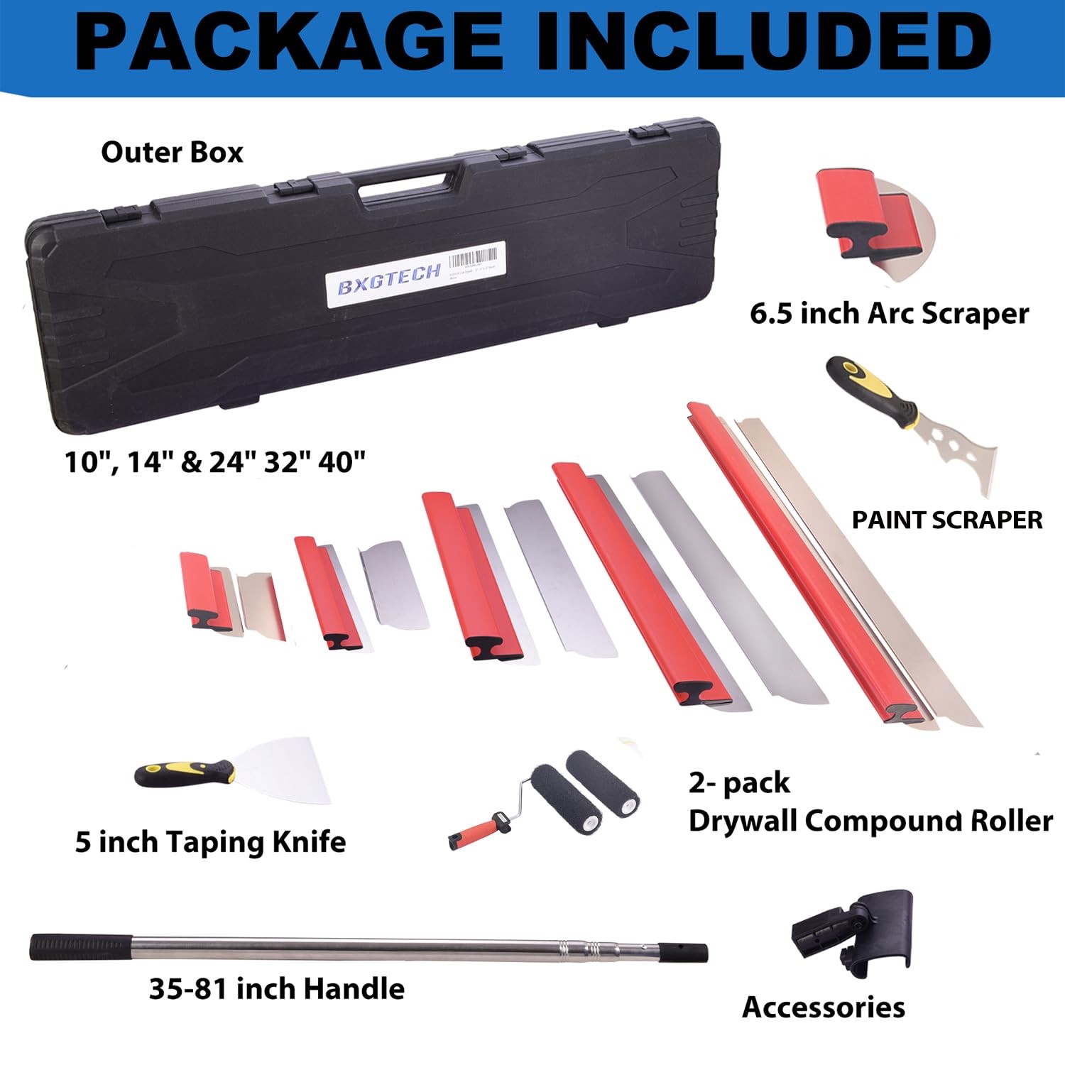 Drywall Tools Skimming Blade with 9 inch Compound Roller - 10", 14", 24"& 32"...
