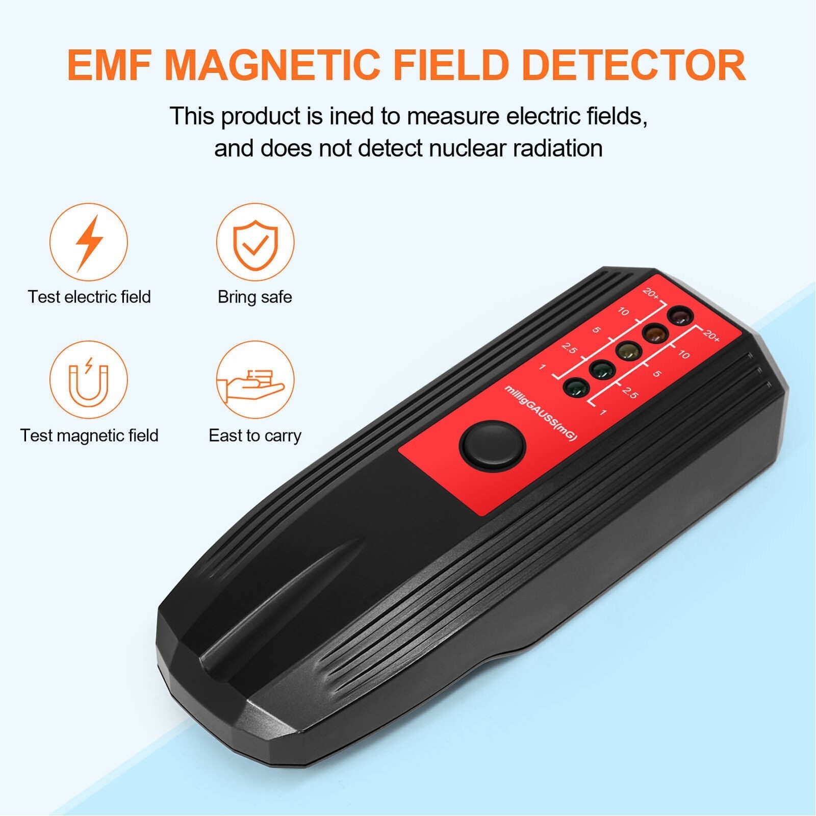 EMF Meter Magnetic Field Detector Electromagnetic Radiation Tester with 5 LED