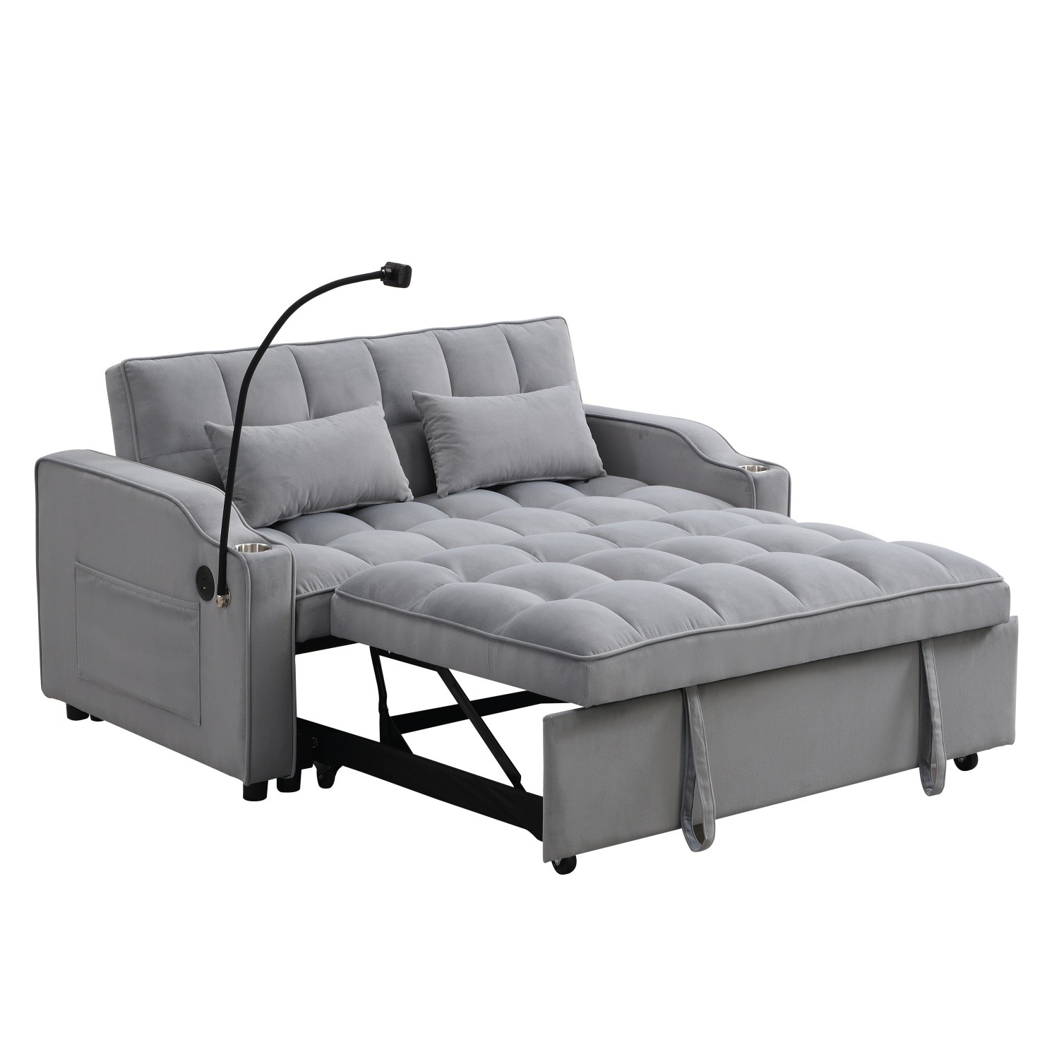 Modern Convertible Sleeper Sofa Bed Loveseat Sofa with Pull-Out Bed & USB Ports