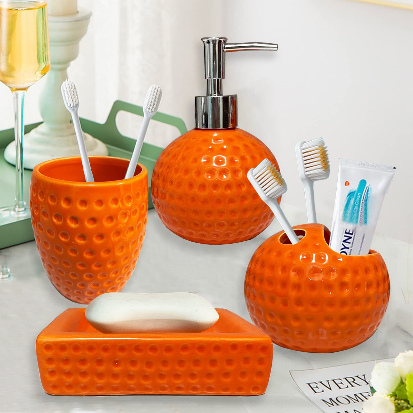 Bathroom Accessory Set Orange4 Pieces Ceramic Bathroom Decor Accessories Complet