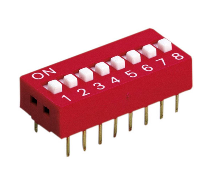 DS-08V [1PCS] Diptronics 8-Bit DIP Switch 2.54mm Red Slide PDIP-16