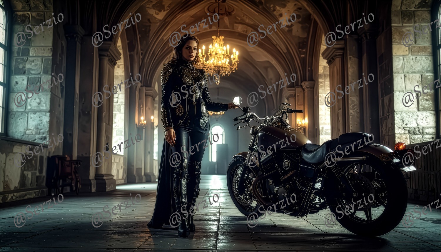 Lady with a Motorcycle, Digital Illustration #026
