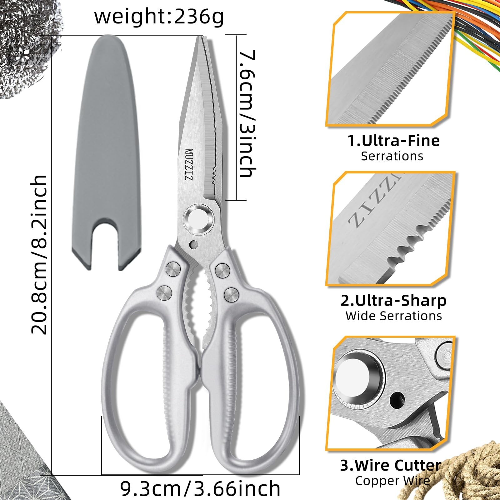 Heavy Duty Multipurpose Scissors - Cut Cardboard, Fabric, Leather, Carpet