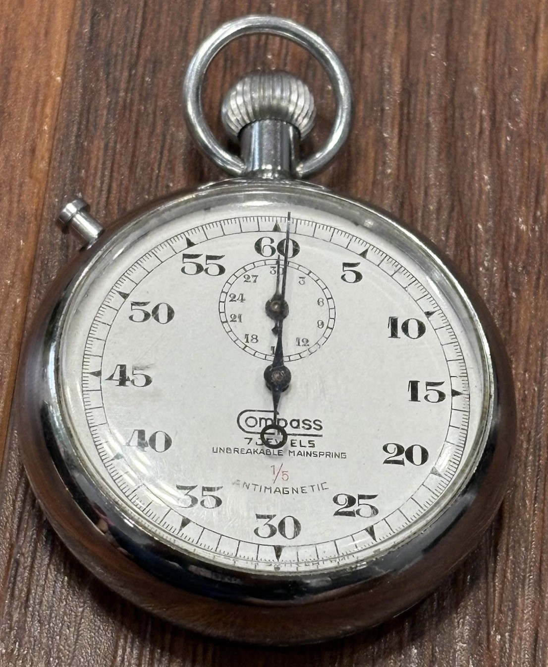 Vintage Compass Pocket Watch Timer 7 Jewels Unbreakable Mainspring Antimagnetic