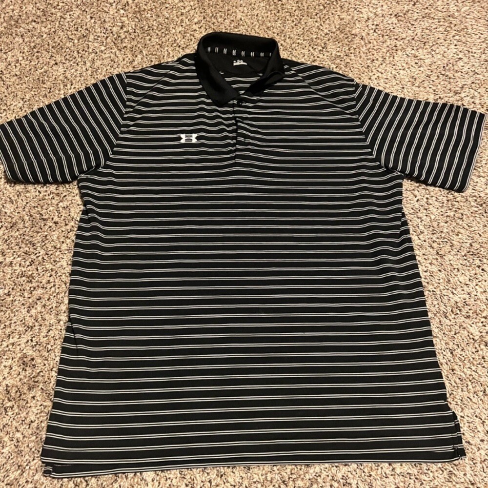 Under Armour Golf Polo Shirt Striped Athletic Training XL