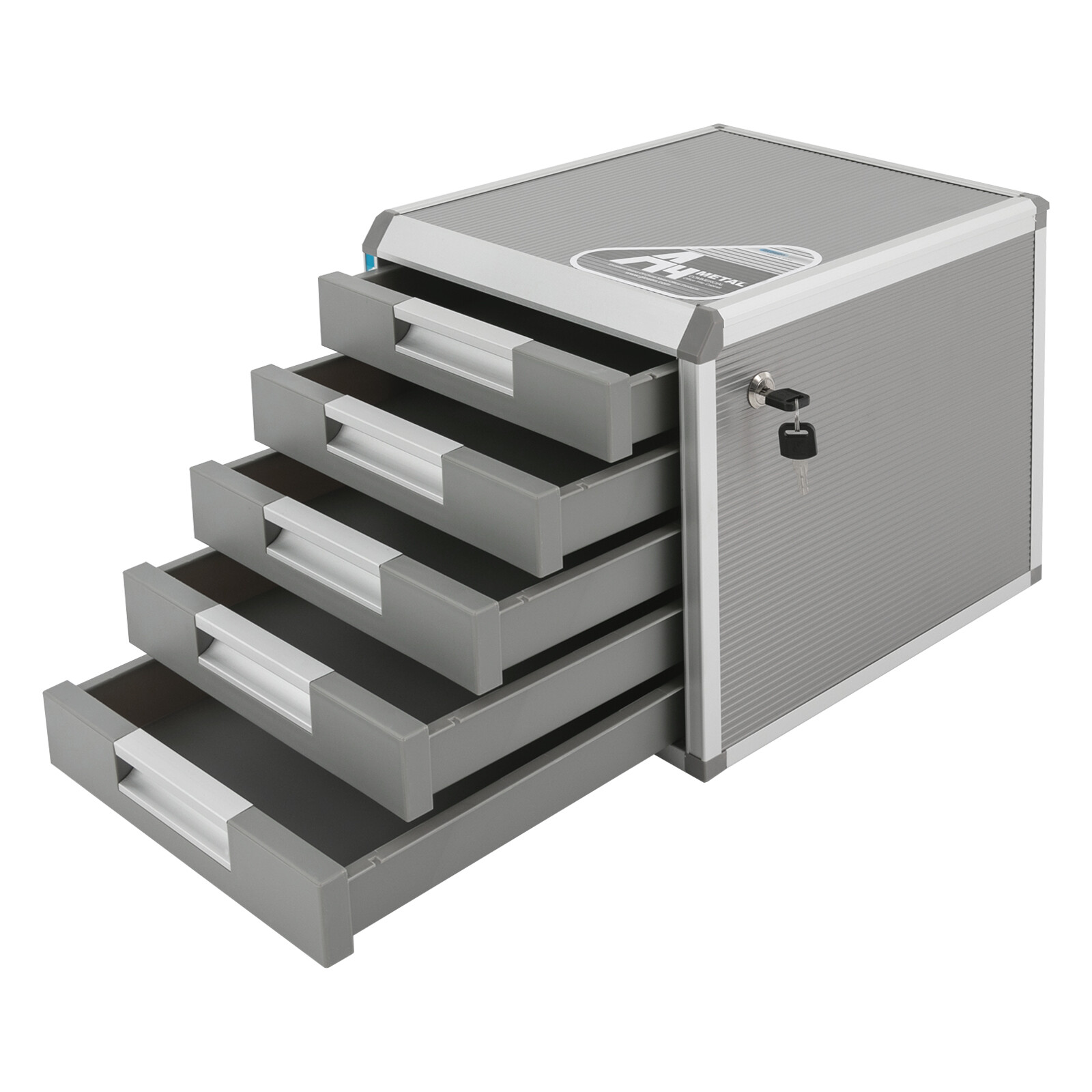 Lockable Aluminum Alloy 5-Drawer Desktop Organizer For A4 Files With 2 Keys