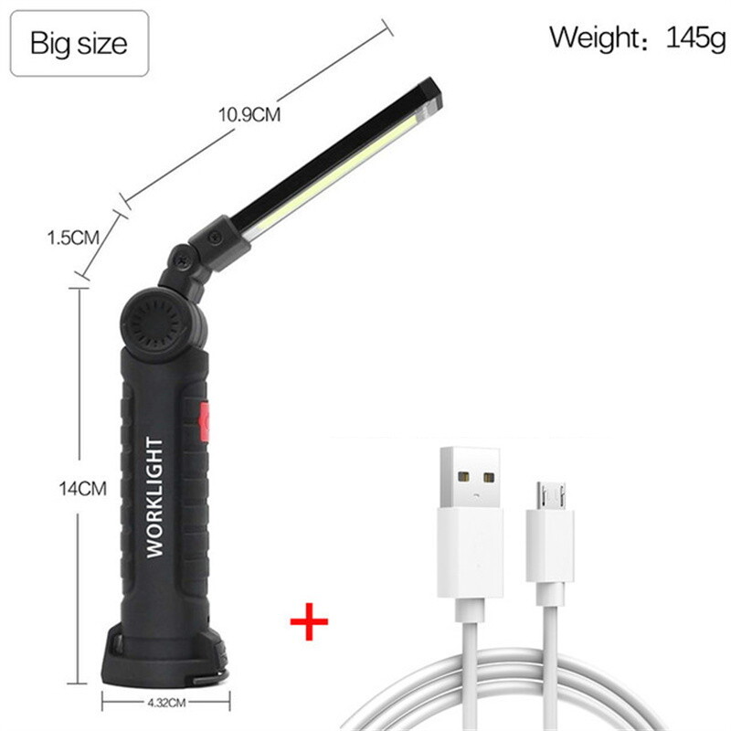 2x USB Rechargeable COB LED Work Light Magnetic Flashlight Hand Lamp Inspection