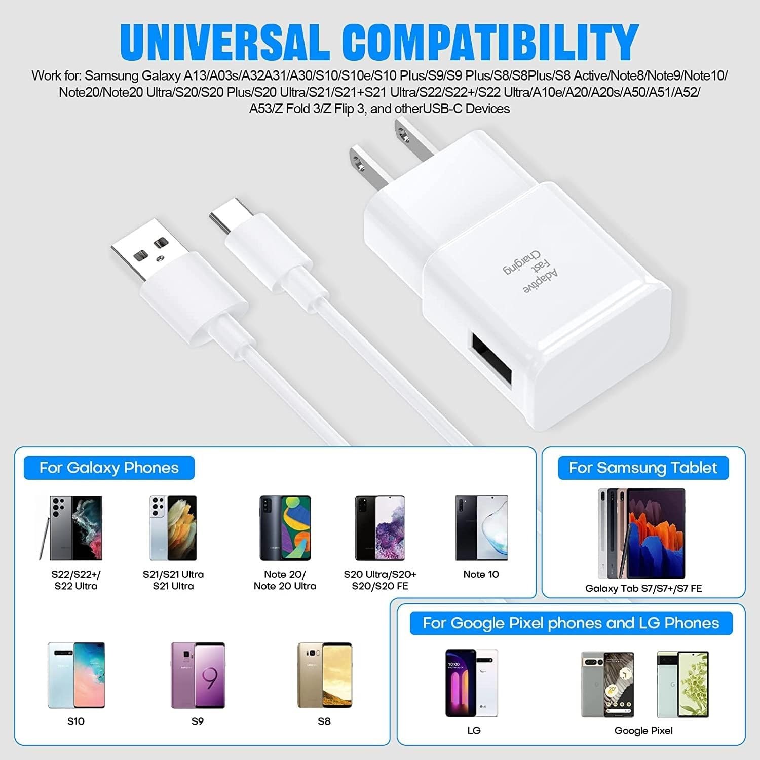 Authentic Samsung Adaptive Fast Charger Wall Plug & 3.3ft Type C Cable (2-Pack)