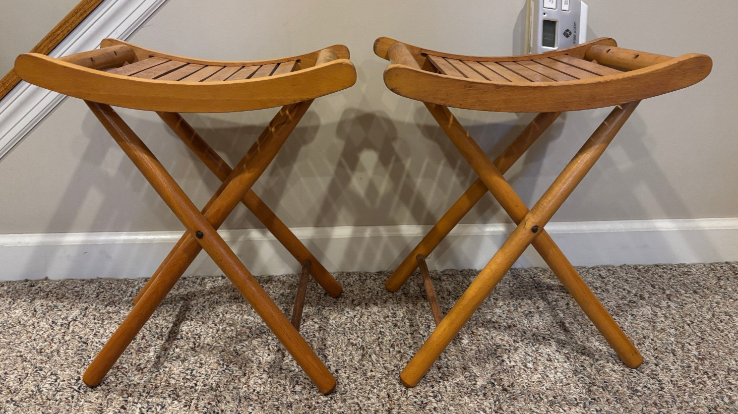 Set of 2 VTG Nevco Yugoslavia Wooden Slat Folding Camp Stool MCM