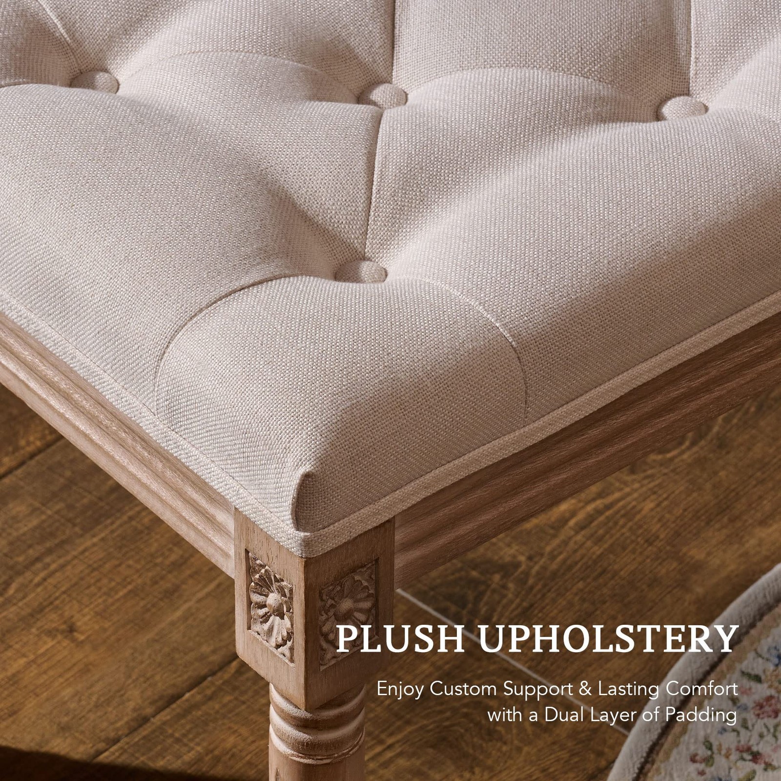 Ottoman Stool, Length: 15.7 inch, Width: 11.8 inch, Height: 18.5inch, Beige, ...