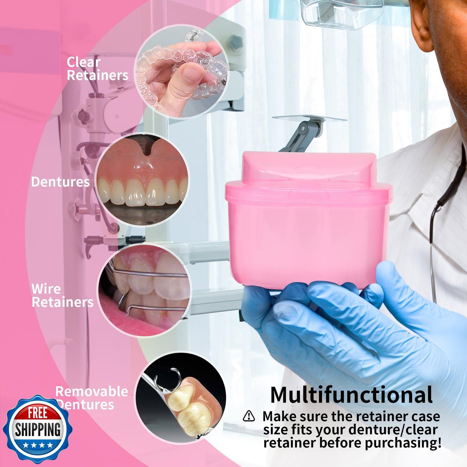 Dental Orthodontic Retainer Container Cleaning Case,Denture Bath Box Case Cup