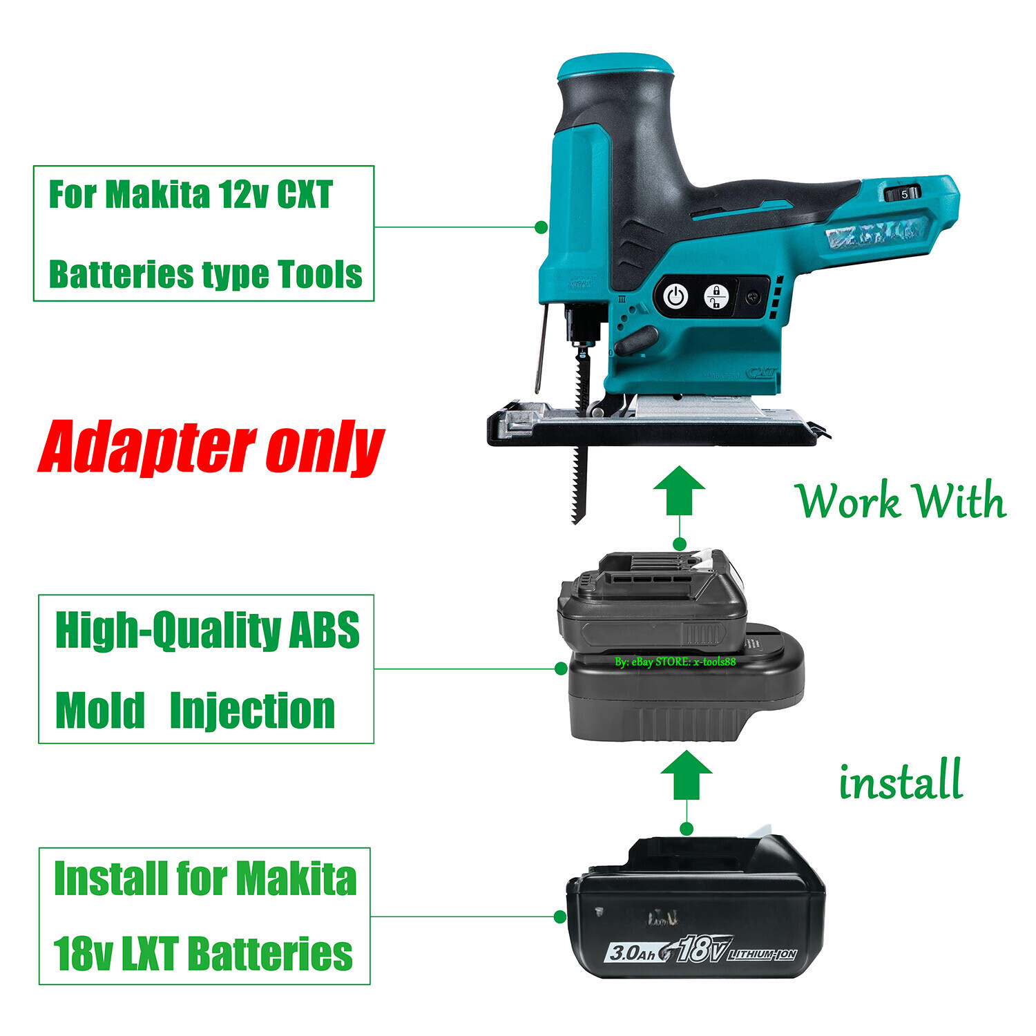 Adapter Suitable for Makita 12v CXT Tool To Makita 18v LXT Battery(Adapter Only)
