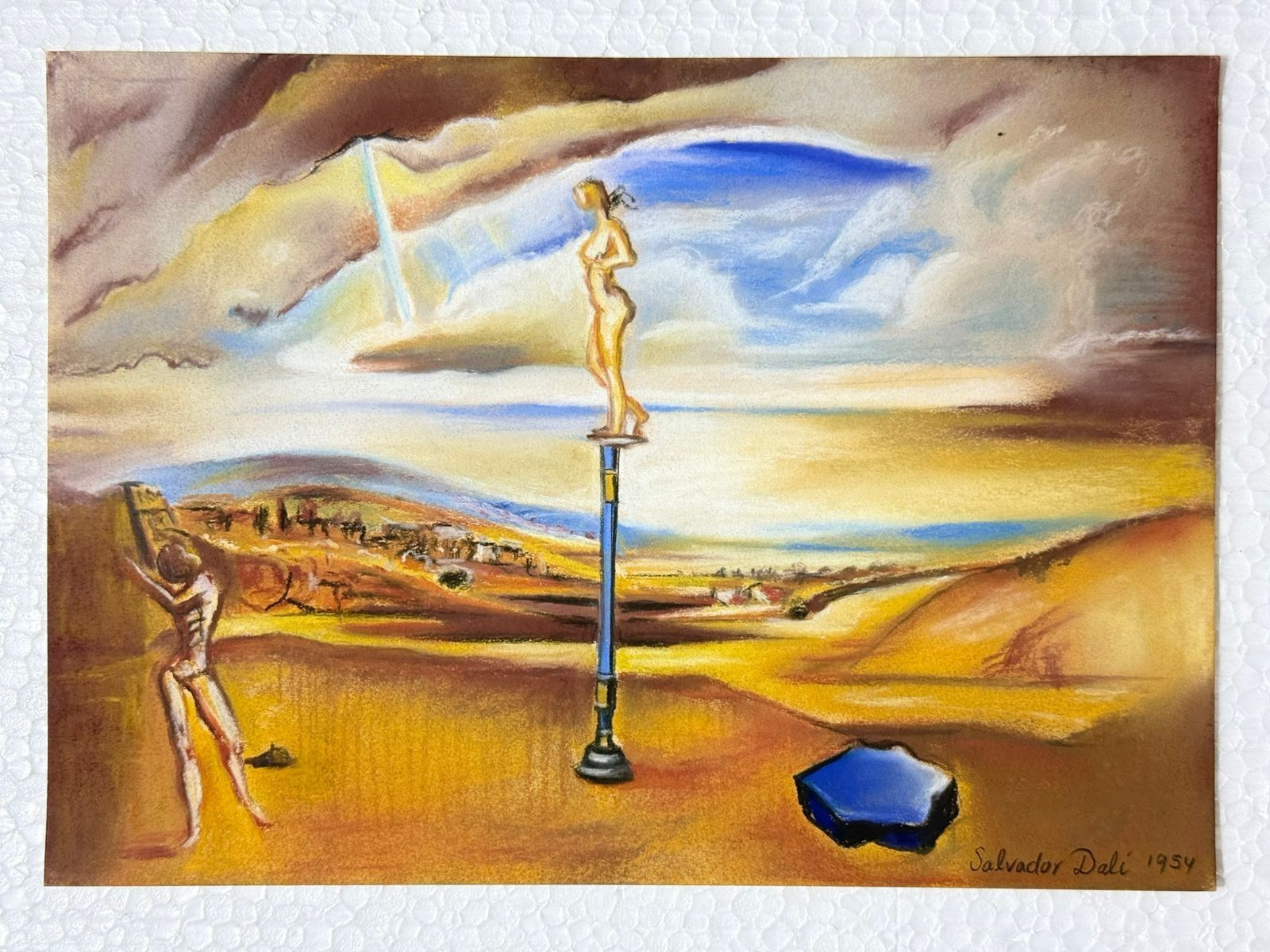 Salvador Dali (Handmade) Drawing on antique paper Signed and Sealed.