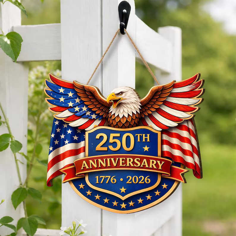 Eagle American Flag Wall Sign with Rope Patriotic Decor