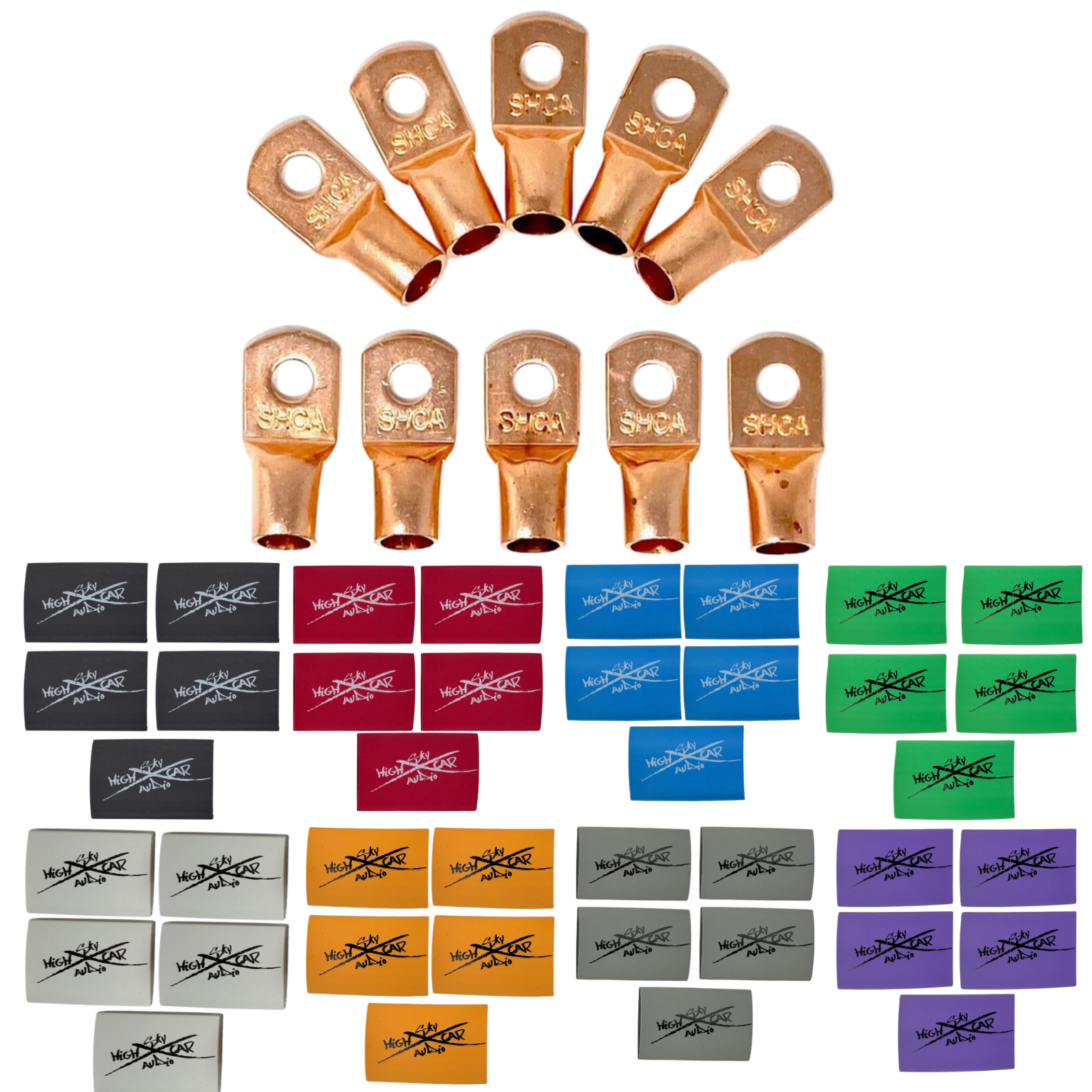 1/0 Gauge Ring Terminals 10 Pack w/ Heat Shrink Copper SHCA Multi Color