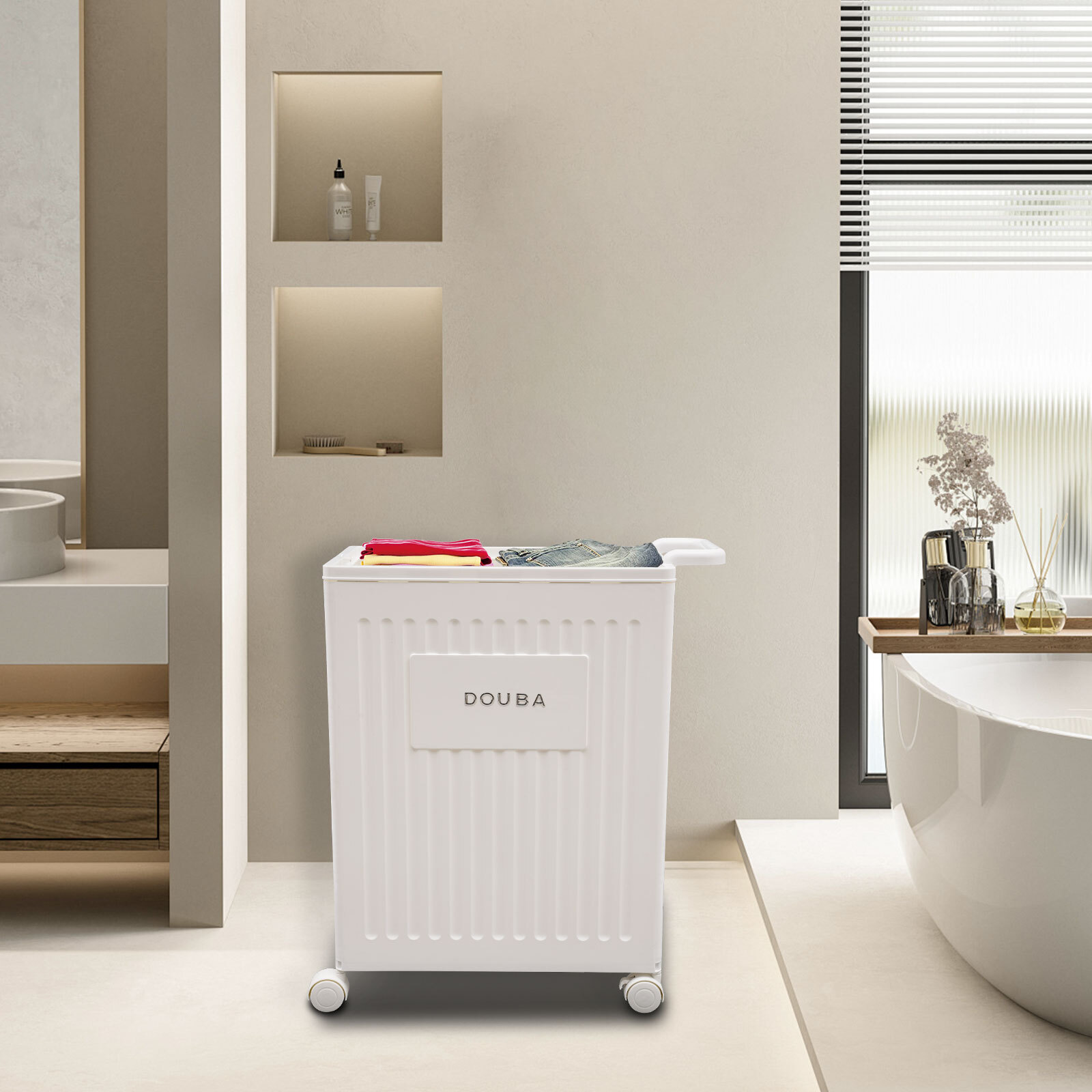 PP Removable Storage Cabinet with Wheels Foldable Storage Box White 39*25*52.5cm