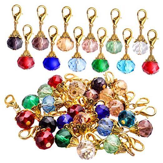 Aylifu Clip on Charms,24 Pieces Crystal Dangle Charms Pendant with Lobster Gold