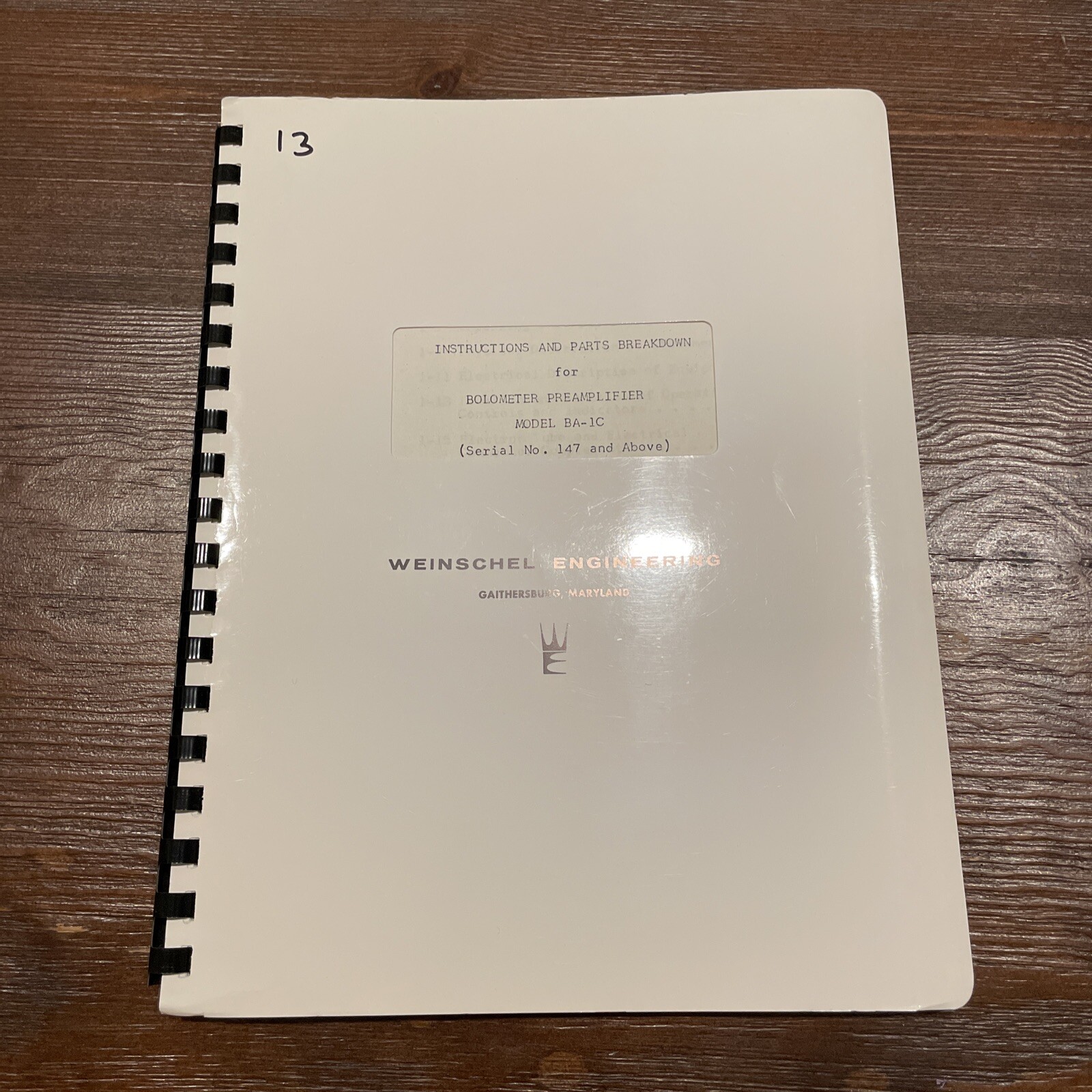 Weinschel Engineering BA-1C Bolometer Preamplifier Instruction Manual 1960