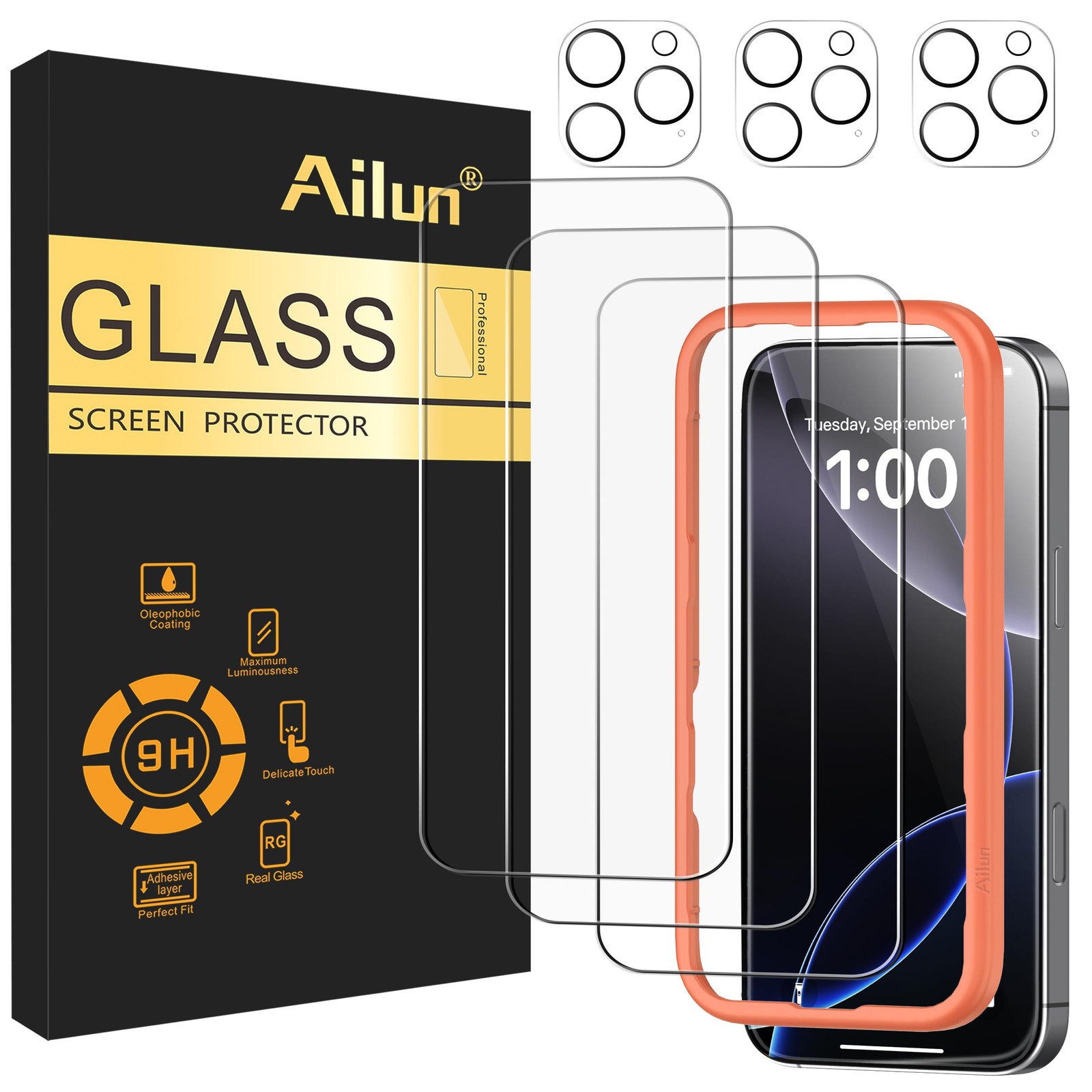 Ailun 3 Pack Screen Protector for iPhone 16 Pro Max [6.9 inch] + 3 Pack Camera L