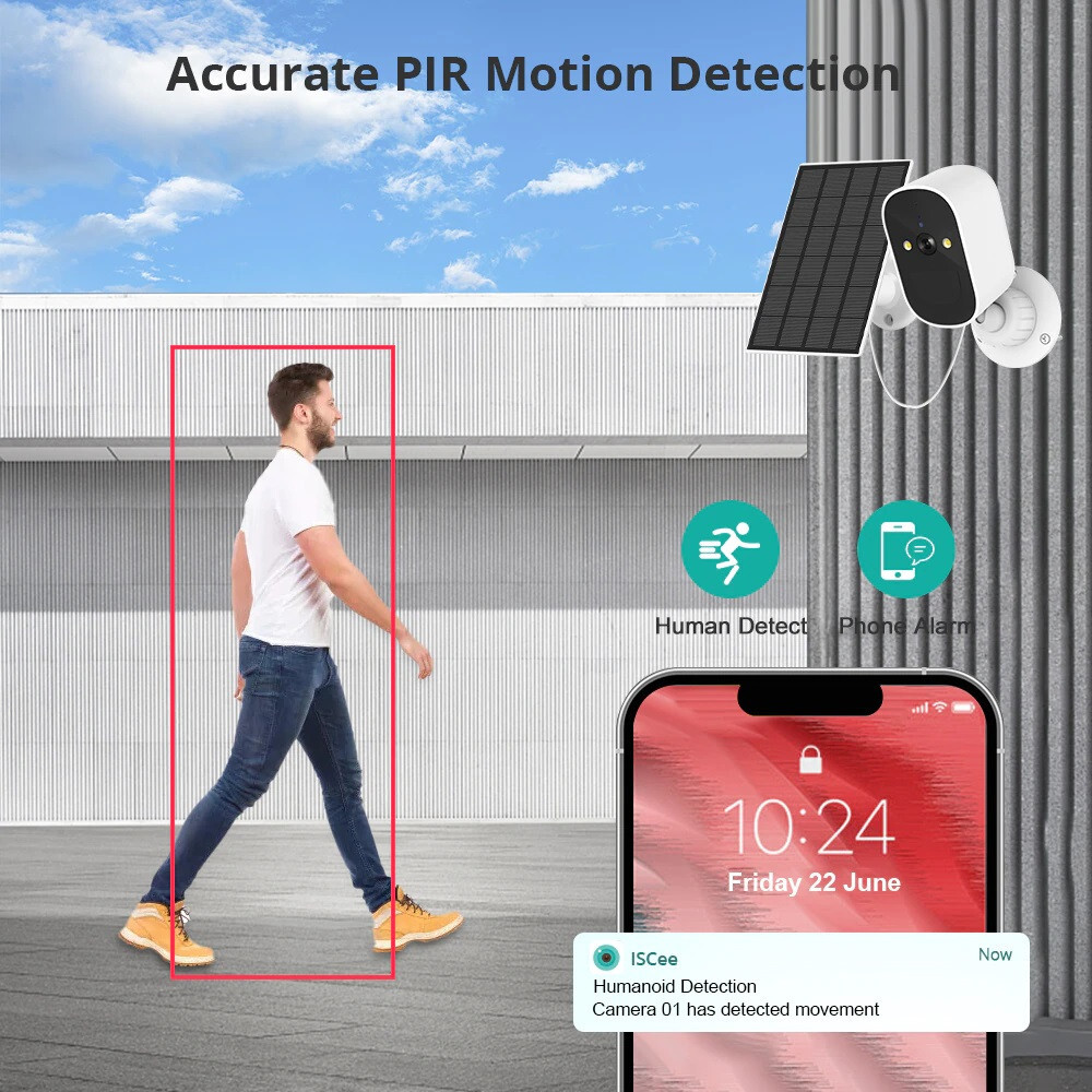 Solar Battery Powered Wireless WiFi HD Outdoor Security Camera System PIR Detect